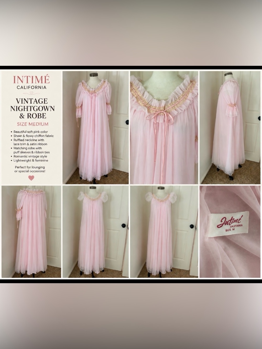 Vintage Pink Sheer Nightgown & Robe - Medium Rare Intime